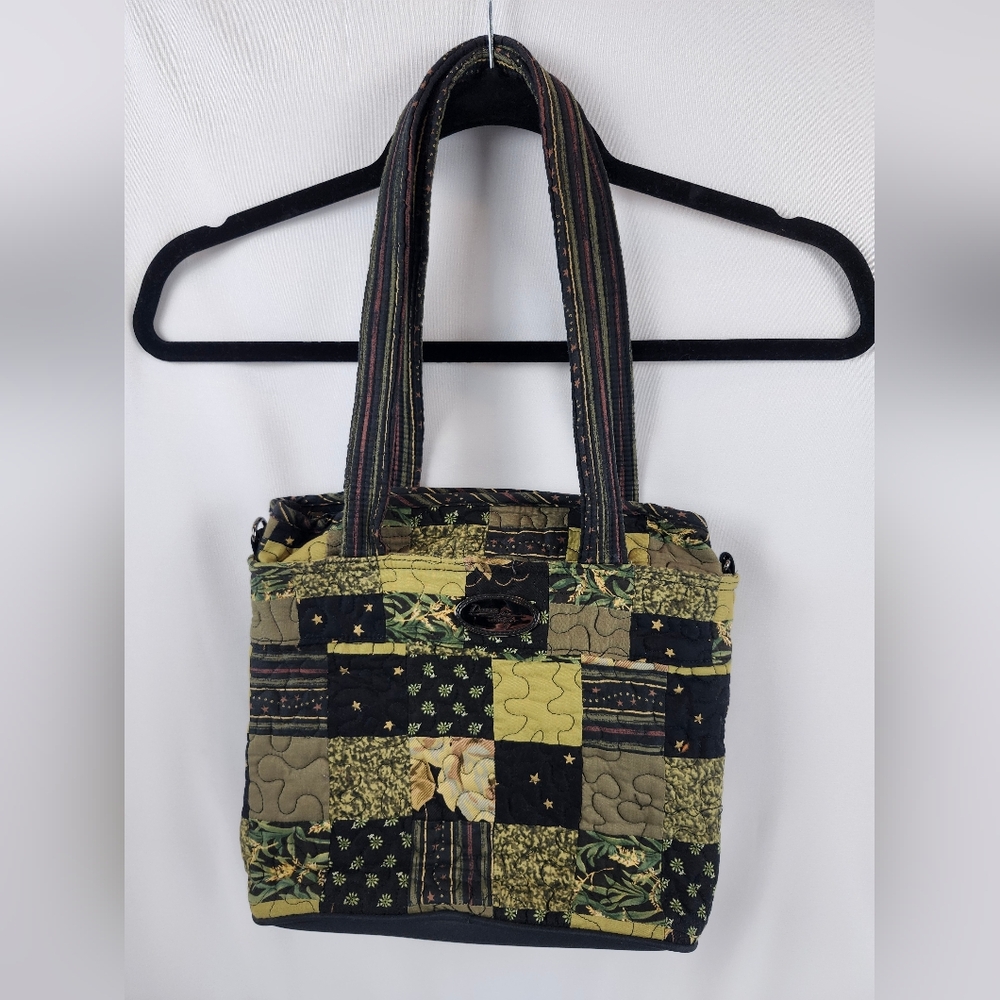 Donna Sharp Brown Green Patchwork Quilted Hand Ba… - image 1